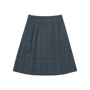 Cycle Document 复古高腰直筒格纹半身裙女知识分子风收褶A字摆裙