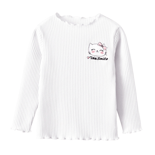 女童纯棉打底衫t恤春秋薄款打底衣儿童长袖内搭白色上衣宝宝初秋