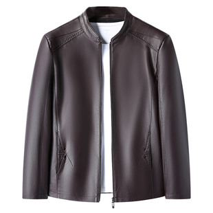 中年气质商务男士真皮皮衣秋冬款鹿皮外套休闲爸爸装立领拉链夹克
