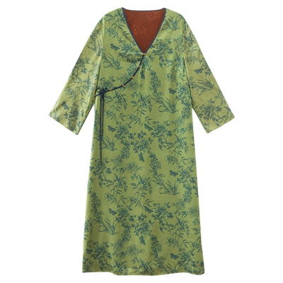 美丽客栈缎面新中式改良连衣裙春