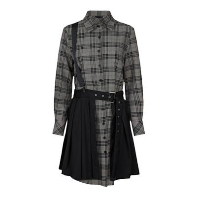 s.deer学院风拼接长袖连衣裙