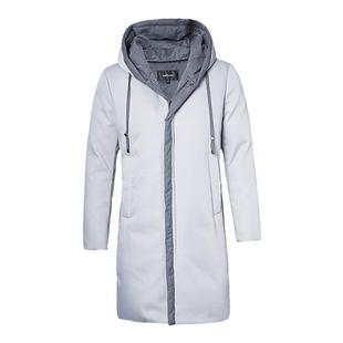 CALLISTO卡利斯特男士秋冬拼色连帽商务休闲灰鸭绒中长款羽绒服