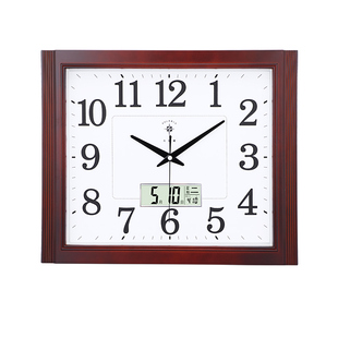 北极星中式挂钟客厅静音家用简约挂墙钟表方形日历卧室办公石英钟