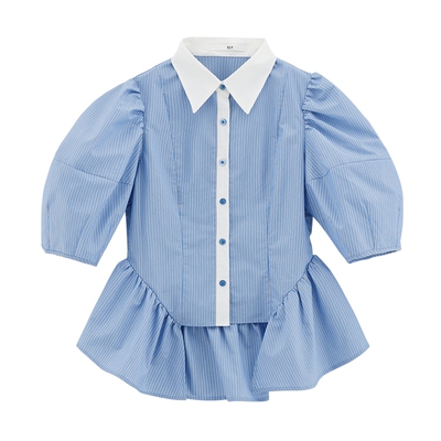 sly法式泡泡袖设计感鱼尾衬衫