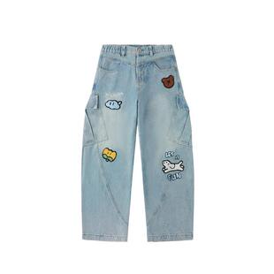 周深同款LAMLICKA小狗美式大口袋弯刀裤男水洗垂感宽松牛仔阔腿裤