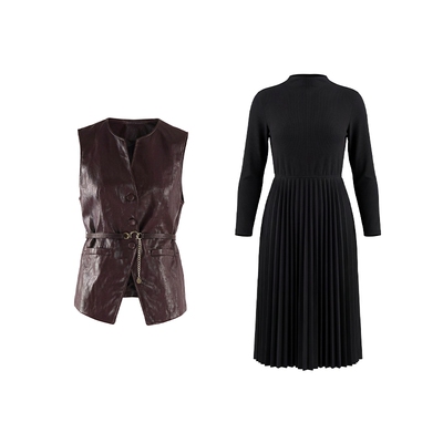 马天奴收腰马甲长袖连衣裙套装