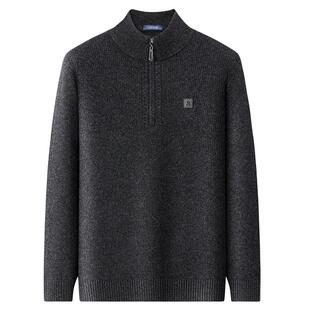 [重磅纯羊毛]梦特娇羊毛衫男冬季半高领拉链毛衣商务针织衫加厚J