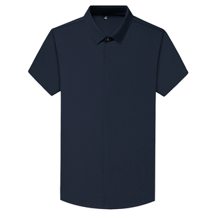 皮尔卡丹高端男士冰丝短袖暗门拉链衬衣中年休闲男装抗皱免烫衬衫