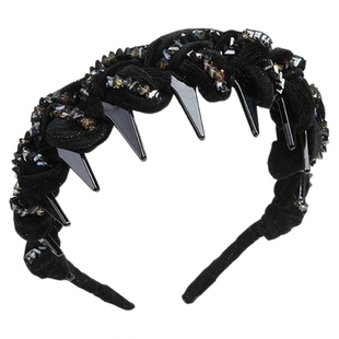 宽边高颅顶发箍女波浪蓬松显发量发卡加宽带齿麻花辫水晶串珠发捆