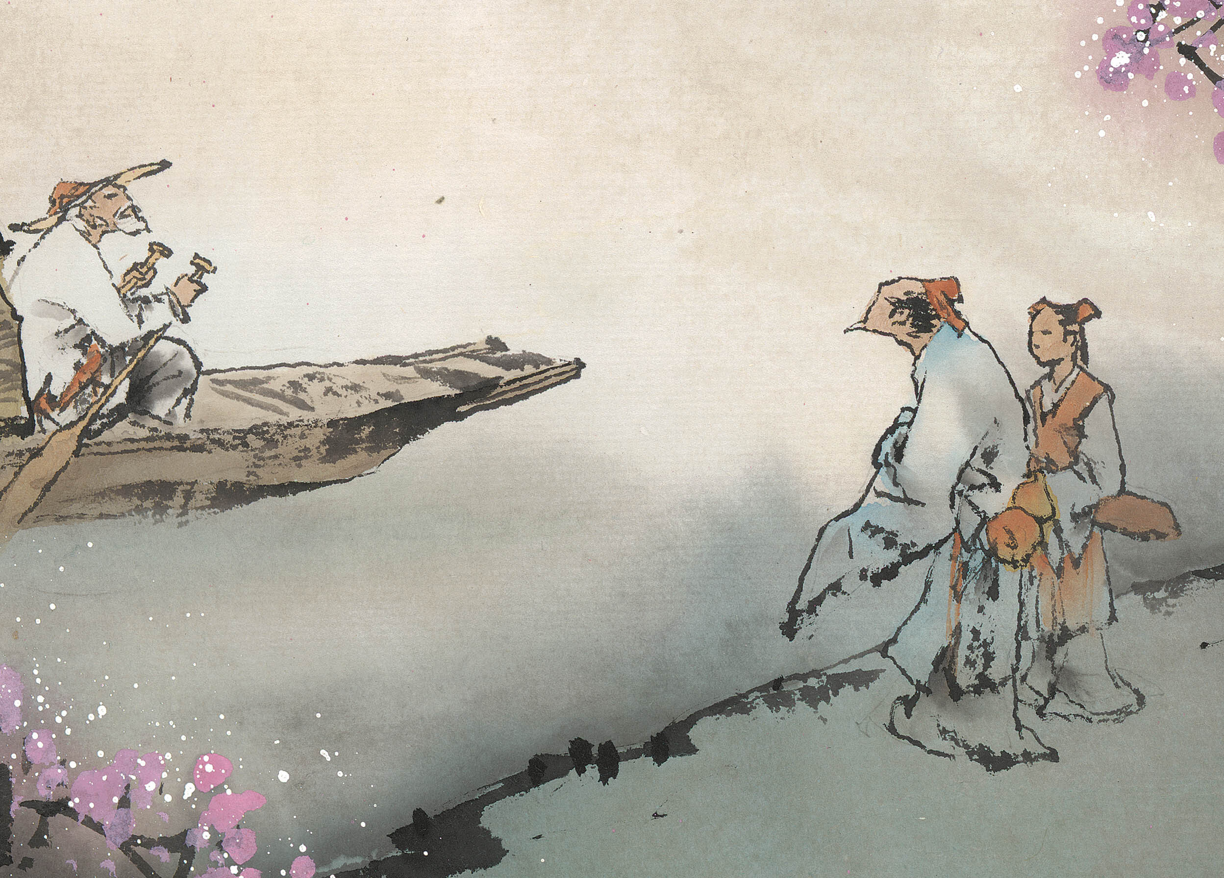 纪映欣桃花溪横图巨幅大幅中式山水画风景画客厅沙发背景墙装饰画