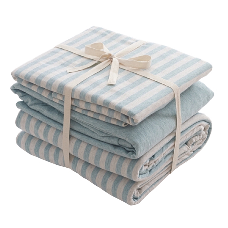 良品天竺棉四件套无印针织棉三件套全棉纯棉条纹纯色床单床笠被套