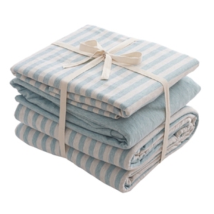 良品天竺棉四件套无印针织棉三件套全棉纯棉条纹纯色床单床笠被套