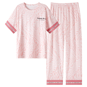 浪莎莫代尔睡衣女士夏款夏季薄款冰丝短袖长裤套装家居服女夏天