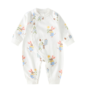 翘脚鸭婴儿连体衣春秋季新生儿哈衣爬服春装一岁宝宝衣服长袖纯棉