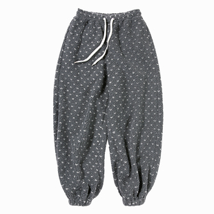 UNRETRO 复古波点羊羔绒束脚裤女冬季新款小个子加厚保暖休闲卫裤