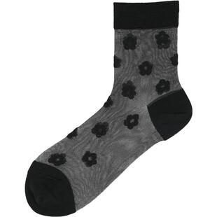 Tabio花朵玻璃丝袜女舒适透气时尚百搭中筒袜设计感水晶袜子女