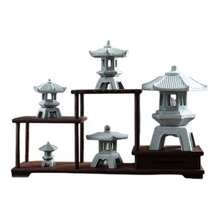 石灯笼小摆件桌面装饰小石亭子中式观景石灯微景观鱼缸盆造景亭子