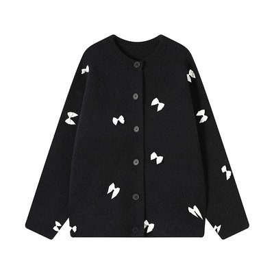 吴童童蝴蝶结加厚长袖毛衣外套