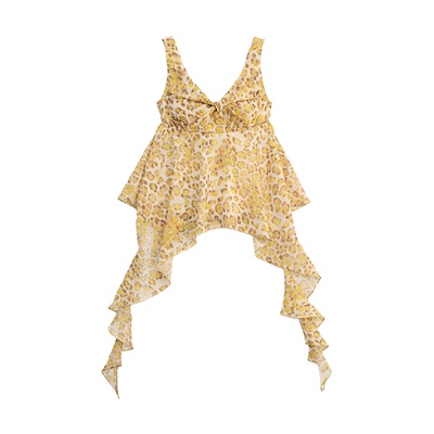 JCAESAR WOMEN 豹纹薄纱吊带 韩国进口面料 天然色织 纽结设计