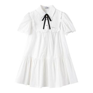 女童学院风白色连衣裙夏季洋气时髦公主裙中大童可爱甜美裙子