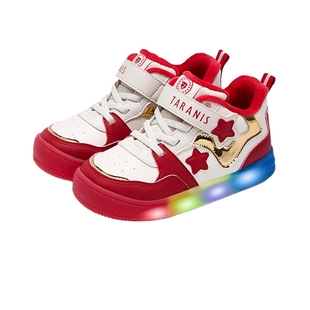 泰兰尼斯冬季新款儿童发光鞋加绒保暖女童防水机能鞋男童闪灯鞋