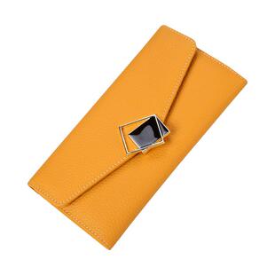 头层牛皮长款超薄钱包大容量放手机2026新款黄色招财软面真皮钱夹