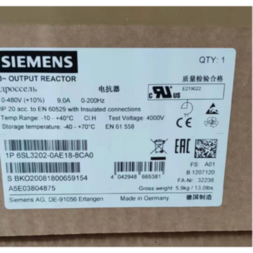 议价6SL3202-0AE18-8CA0 西门子电抗器滤波器 6SL32020AE188CA0现