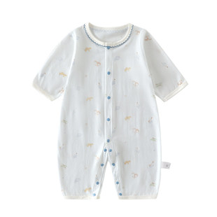 7A纯棉婴儿空调服连体衣夏季薄款七分袖爬爬服幼儿睡衣小宝宝哈衣
