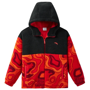 安踏儿童羊羔绒厚外套马年新年保暖加绒休闲上衣冬装喜庆拜年衣服