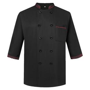 餐饮全棉厨师服装女工作服中袖男厨房夏工装七分袖制服秋冬装衣服