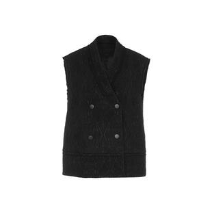 花木深明制汉服改良马甲女新款中国风提花坎肩女黑色交领西装马夹