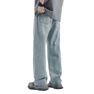 HomePanda美式高街牛仔裤男春秋款宽松直筒复古水洗潮牌阔腿裤子