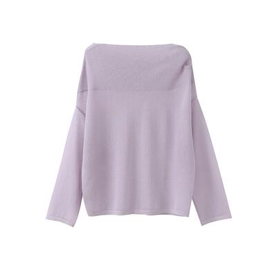 popchrio微透一字肩长袖针织衫