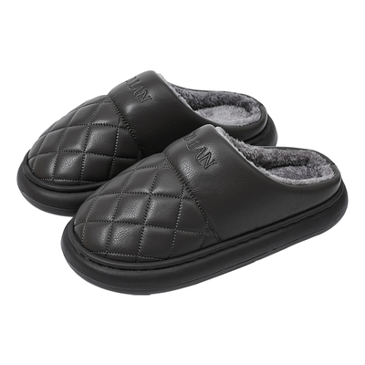 俞兆林老人防滑棉拖鞋男冬季2025新款加绒保暖防水皮拖鞋女冬标准