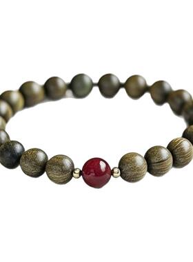 天然绿檀木朱砂手串木质佛珠檀香盘玩五行喜木火小众文玩手链女款