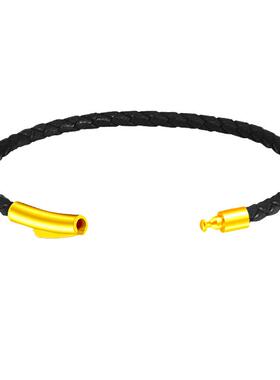 钢一字牛皮绳配饰转运珠男女手链