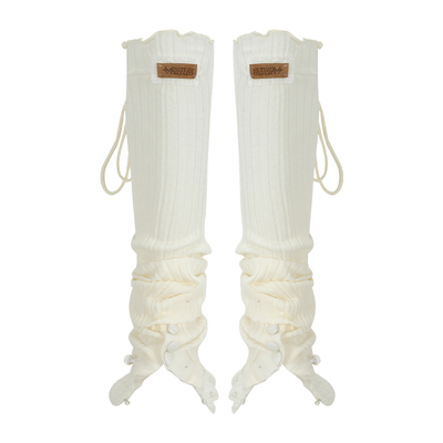 米白色logo标花边装饰毛织袜套