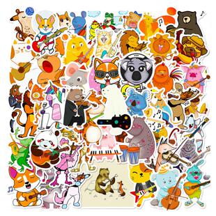 动物音乐会贴纸儿童卡通可爱钢琴乐器不干胶行礼箱汽车装饰贴50张