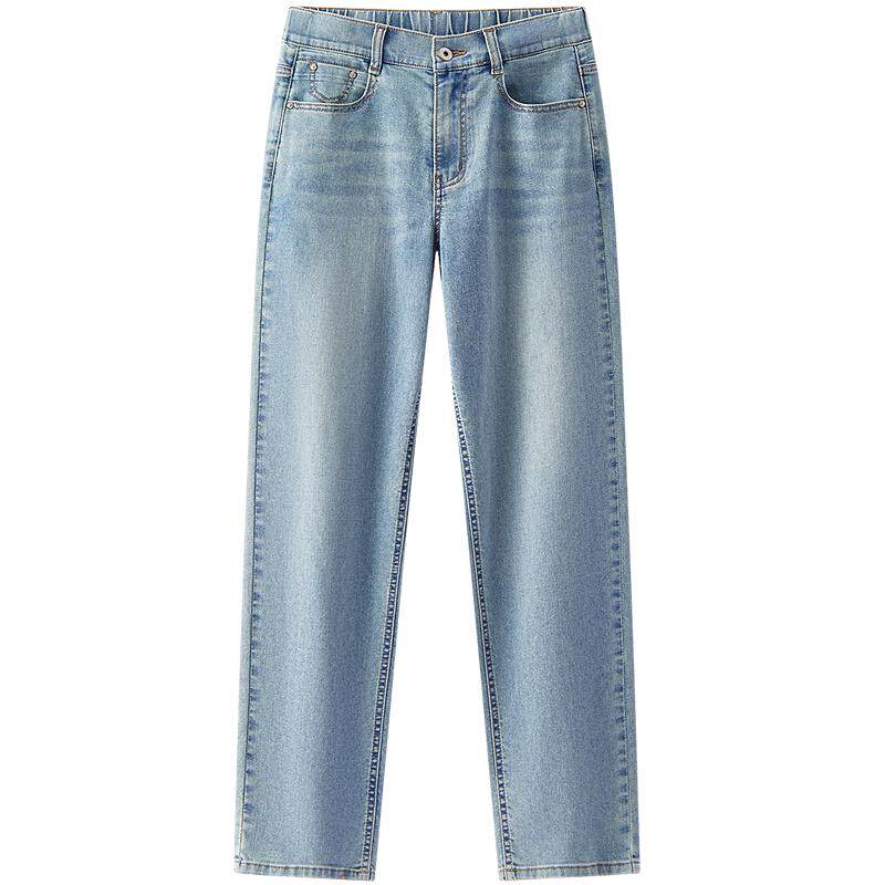 森柔|森马牛仔裤女夏季半松紧腰长裤ins潮百搭显瘦女士复古直筒裤