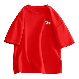 回力纯棉短袖t恤男2026马年本命年衣服情侣喜庆红色全家福亲子装Y