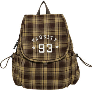 EHOOO秋季新款复古格子小背包女双肩韩系学院双肩包一包三用书包