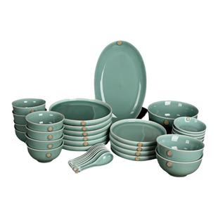 精品家用青瓷福字平盘餐具酒店宫庭风陶瓷碗盘碟组合套装乔迁礼品