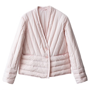 SILVIYE90白鸭绒羽绒服轻薄V领短款保暖修身显瘦百搭小外套秋冬