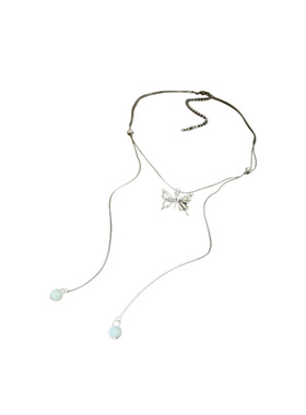 锆石蝴蝶珍珠流苏抽拉式项链