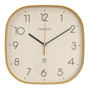 奶油免打孔挂钟客厅家用时钟2025新款挂墙方形钟表高级感轻奢静音