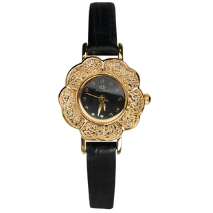 海达豪力复古中古小众vintage山茶花宝石花小金手表女士礼物皮带