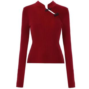 DPLAY2025秋季新中式上衣复古国风高级洋气红色毛衣针织衫女毛衫