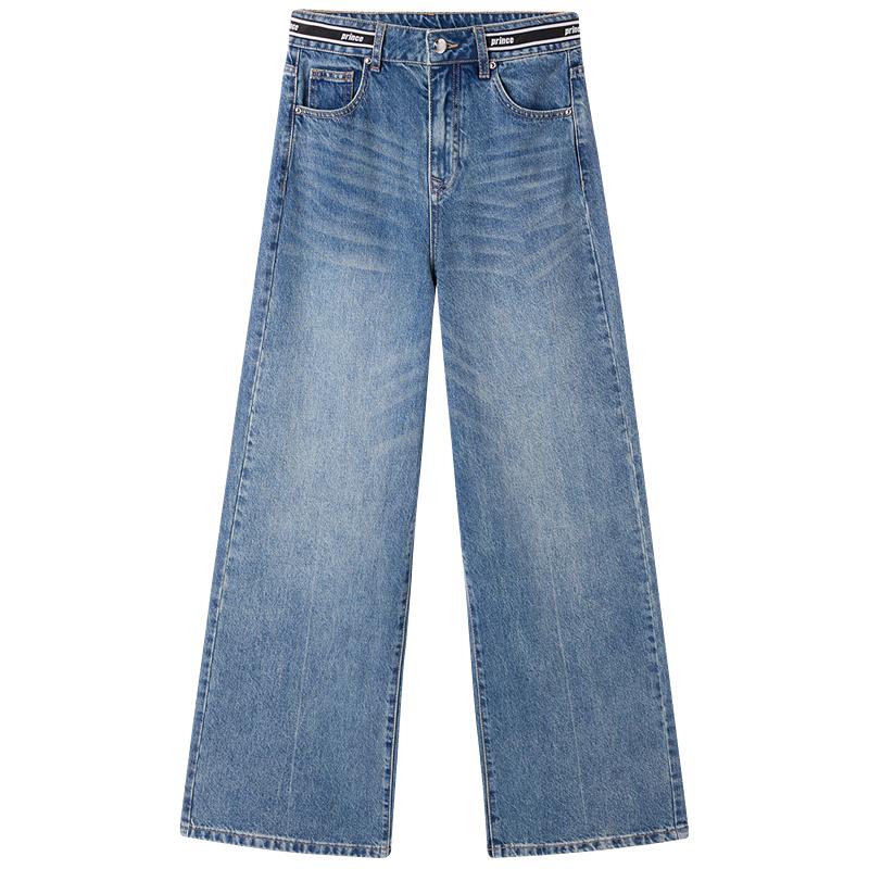 太平鸟prince联名合作系列2025秋季高腰拼接阔腿牛仔裤A3HAE4275*