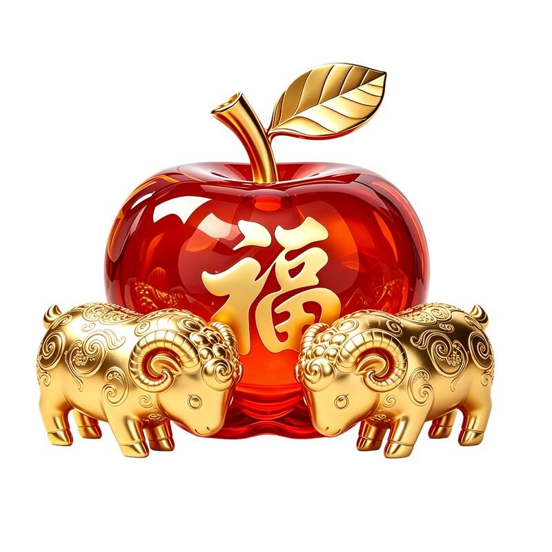 红苹果福字羊年墙贴装饰贴画金纹平安吉祥新春喜庆年味装饰贴纸画