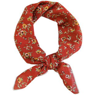 法式复古桔红色小碎花棉方巾春秋配衬衫亲子围巾发带多功能丝巾女